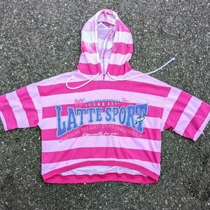 Vintage 1990s Classic Latte Sport Brand Pink Striped Hoodie Tee Retro 90s VTG